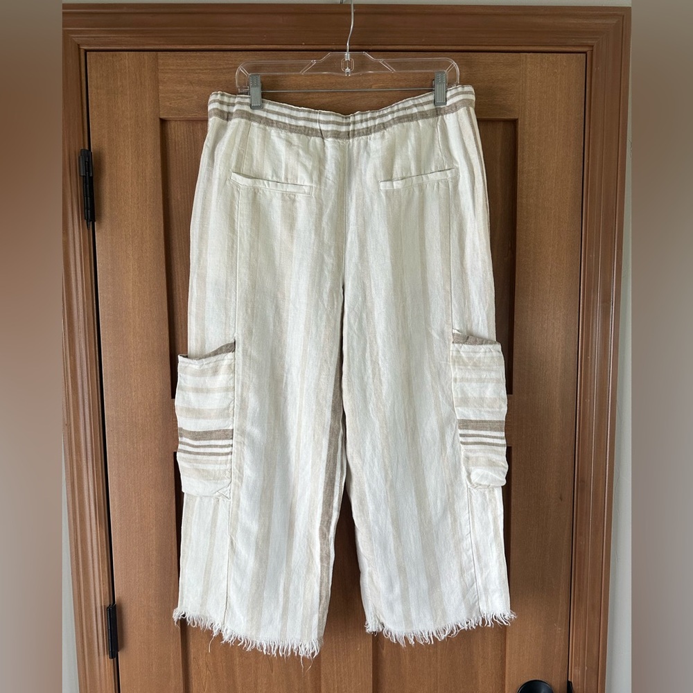 NWOT Free People Glory Days Striped 100% Linen Pants Frayed Hem size Small - Picture 8 of 16